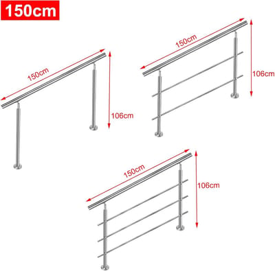 Trapleuning 150 cm Roestvrij Staal Binnen en Buiten met 2 Palen – Balustrade Montageset