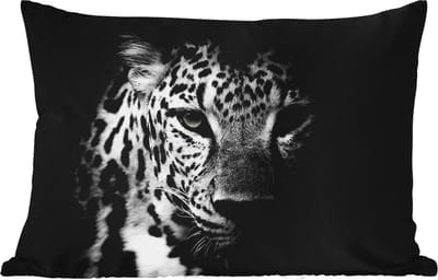 Buitenkussens - Tuin - Dieren - Zwart - Wit - Panter - Portret - 50x30 cm