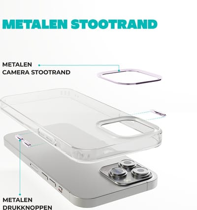 Coverzs telefoonhoesje geschikt voor Apple iPhone 14 Pro hard case met metalen camera bumper - doorzichtige hard cover met opstaande randen rondom camera - camera bescherming - paars