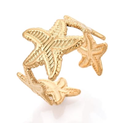 Ring stainless steel zeesterren, zee, strand, beach, bohemian, one size ring, goudkleurig, 100% waterproof, verstelbare ring, cadeau