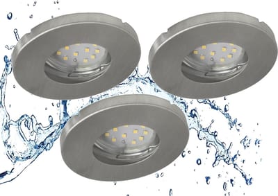 Trango Set van 3 IP65 inbouwspots 6729IP65-039MO in geborsteld aluminium incl. 3x 5 Watt 3000K warm wit Ultra Flat LED Module voor Badkamer, Douche, Plafondspots, Plafondlamp, Badkamerlamp