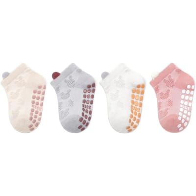 4 paar/set Katoen Ademend Kinderen Sokken Lente Zomer Dunne Baby Mesh Korte Sok Jongens Meisjes Schattige Cartoon Antislip Vloersokken 0-1Years(S) white