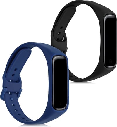 kwmobile 2x horlogebandjes geschikt voor Samsung Galaxy Fit 2 bandje - Smartwatch bandjes van TPU - Activity tracker horloge band in zwart / donkerblauw