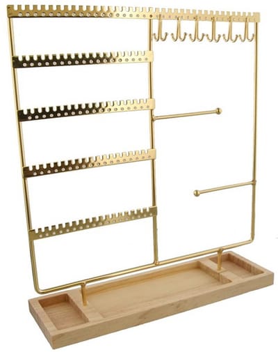 Sieradenhouder Goud – Sieraden Organizer met Houten Onderstel – Oorbellenhouder – Kettinghouder – Armbandhouder – Horlogehouder – Sieradenrek