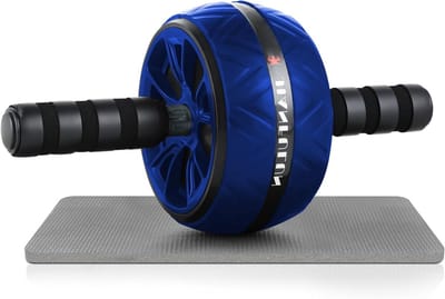Buikspierroller - Buikwiel Trainingswiel - Thuis Fitness - Extra Brede Wielen - 21x19x12.5 cm - Zwart Blauw