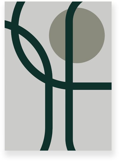 Poster 20x30 cm - Abstracte Lijnen - Cirkel - Lichtgrijs - Donkergroen - Minimalistisch - Modern - Muurdecoratie - Wanddecoratie