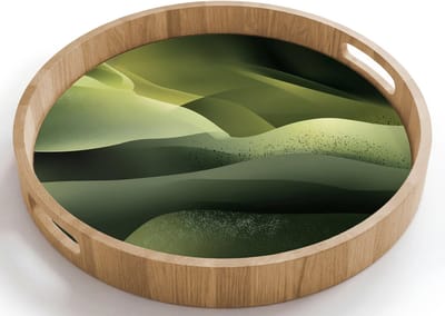 Dienblad rond 40x40 cm - Schootdienblad hout - Gaming - Golven - Abstract - Heuvels - Groen - Borrelplank rechthoek - Plateau houten dienbladen
