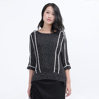 Polka dots witte trim chiffon blouse