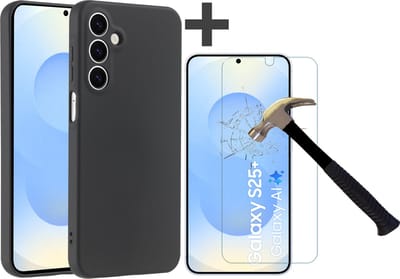 Hoesje geschikt voor Samsung Galaxy S25 Plus hoesje zacht siliconen met gehard glas Screenprotector- Arara backcover - Zwart