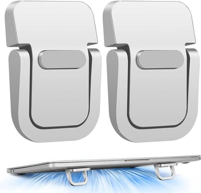 Set van 2 Mini Laptop Steunen van Aluminium - Vouwbare, Onzichtbare en Draagbare Toetsenbordhouders voor Computer met Zelfklevende Bevestiging