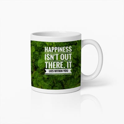 Koffiemok 330ml – "Geluk is niet daarbuiten, het zit in jezelf" Inspirerende Quote – Motiverend Cadeau voor Vrienden, Kantoor, Thuis