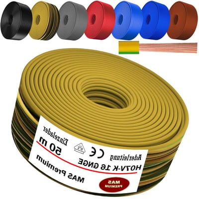 Aderkabel H07 V-K - Installatiekabel Elektriciteitskabel - Vaste Installatie - Flexibele Meerdradige Geleider - 16 mm² 50 m - Groengeel