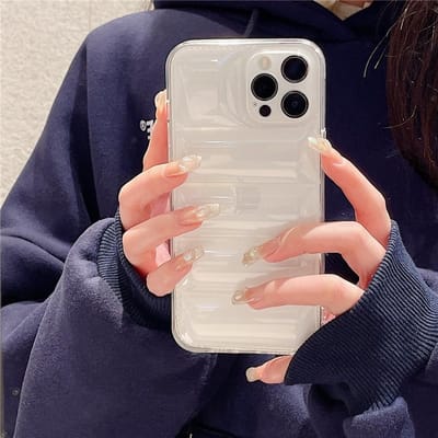 De Puffer Case Voor iPhone 15 14 13 12 11 Pro Max XR X XS 7 8 Plus Schokbestendig Transparant Donzen Jas Zacht Koppel Clear Cover For iPhone 13 black