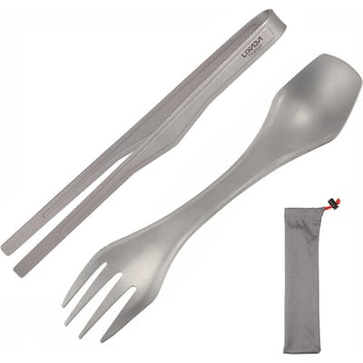 Lixada Pince Clip en Titane avec Cuillère-Fourchette Outil de Grillade pour Barbecue Léger Camping en Plein Air Randonnée Vaisselle Tongs & Spork