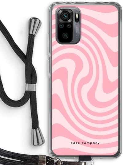 Case Company® - Hoesje met koord geschikt voor Xiaomi Redmi Note 10 Pro hoesje met Koord - Swirl Roos - Telefoonhoesje met Zwart Koord - Bescherming aan alle Kanten en Over de Schermrand