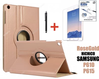 Samsung Galaxy Tab S6 Lite 10.4” (SM-P610 / SM-P615), HiCHiCO Tablet Hoes met Stylus Pen, draaistand Cover Tablet hoesje, Magnetische Stand Case Leather Flip Cover Tablet Case smart Cover Rose Goud + Tempered Glass screen protector