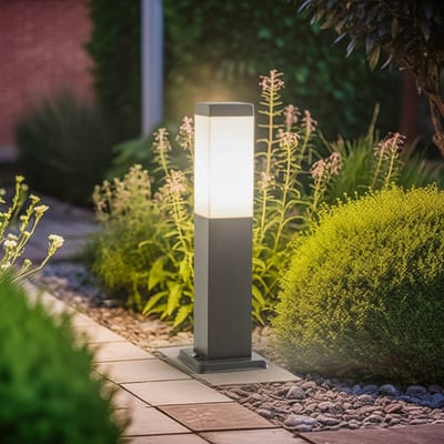 Lindby - buitenlamp - 1licht - Roestvrij staal, PC - H: 45 cm - E27 - donkergrijs, mat wit