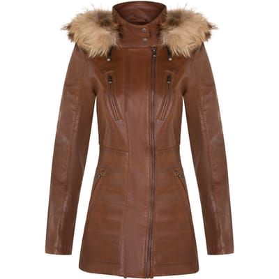 Dames slim fit leren parka-jas met capuchon-Northam