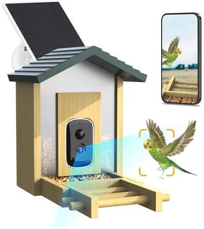 Vogelvoederhuisje met camera - 1080 HD - Audio - Foto en Video - Met zonnepaneel - AI Vogelherkenning en Audio - Hout
