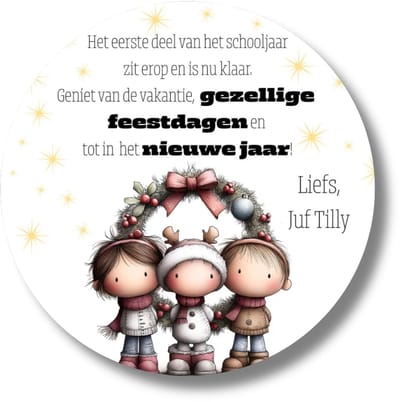 Kerst Stickers Juf of Meester | Gepersonaliseerd met Naam | 20 Stuks | Kerstvakantie Kinderen Wensen