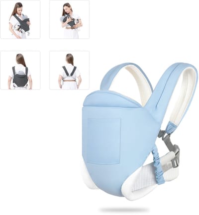 KZQ Ergonomische buikdrager comfortabel hemelsblauw babydrager vanaf geboorte met opbergvakjes carrier kinderdrager