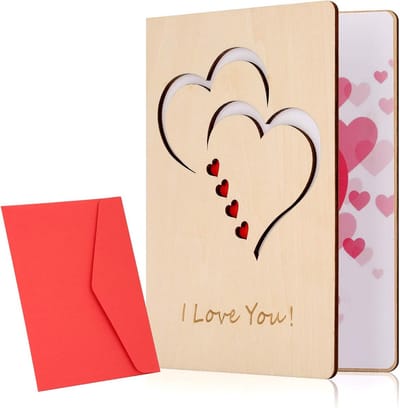Handgemaakte Houten Wenskaart met Envelop - Cadeau voor Valentijnsdag, Jubileum of Verjaardag