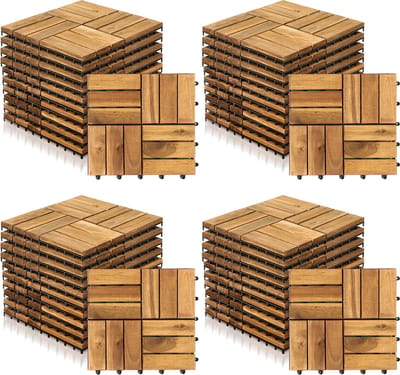 Terrastegel 44 stuks - 4 m² Tuintegels - Acaciahout - 12 strepen per stuk - 30x30x2,4 cm - Balkon, Terras Vlondertegel - Terrasplanken - Kliktegels - Snelle Montage
