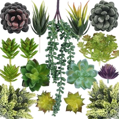 Dailygoods- Kunstmatig Succulent Model Set van 16 - Nepplanten voor Binnen/Buiten - Decoratie voor DIY - Realistisch - Lengte 4-13 cm - Hoogte 6-35 cm - Nepplant