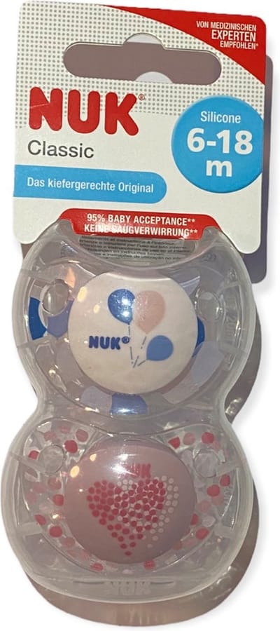 NUK Classic Fopspeen | 6-18 maanden | Fopspeen zonder ring | 2 stuks
