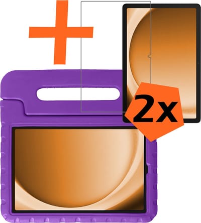 Hoesje - Geschikt voor Samsung Galaxy Tab A9 - Met 2x Screenprotector - Kinderhoes Shockproof Bumper - Kidsproof Case - Tablet Hoes - Kinder Hoes Cover - Paars