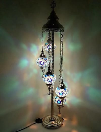 Turkse Lamp - Vloerlamp - Mozaïek Lamp - 5 bollen - Blauw en handgemaakt