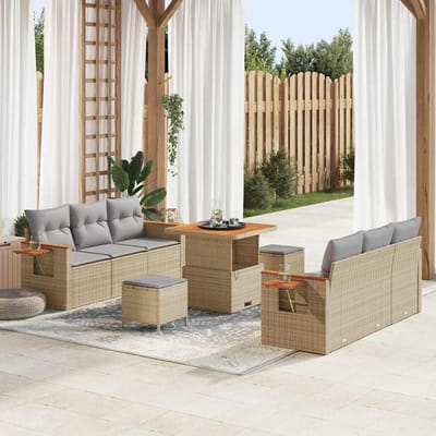 vidaXL - Tuinbank - Set - 11 - st - 8-Aantal - zitplaatsen - Beige - en - Lichtgrijs