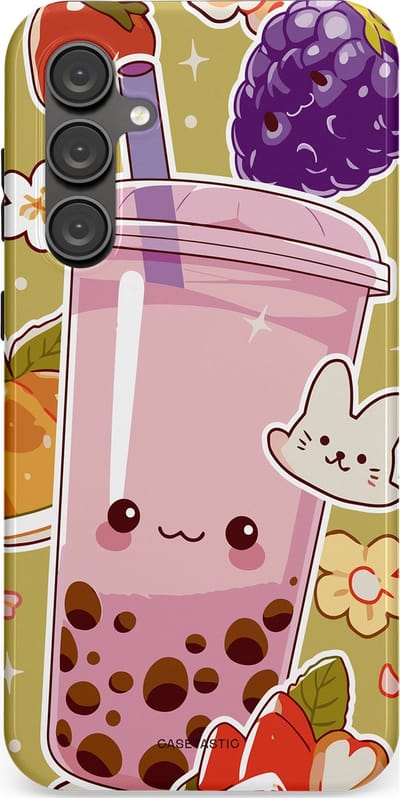 Casetastic Hoesje Geschikt voor Samsung S23 FE - Stijlvolle Beschermende Duo-layer Case - Roze Rode Kawaii Bubbletea Korea
