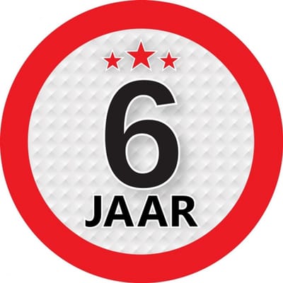 6 jaar leeftijd sticker - rond - Dia 9 cm - 6 jaar verjaardag - jubileum - leeftijd versiering