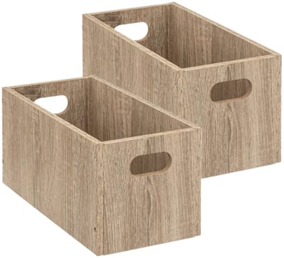 5five Opbergmand/kastmand van hout - Set van 4x stuks - lichtbruin - 7 Liter - 31 x 15 x 15 cm - Opbergboxen - Vakkenkast manden