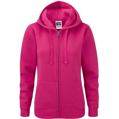 Russell Dames Premium Authentieke Hoodie met rits (3-laagse stof) (Fuchsia)