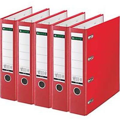 LEITZ® Dubbelmap 1012, 2 x A5, rugbreedte 75 mm, precisiehefboommechanisme, vak voor rugetiket, vingergat, polypropyleen, rood, 5 st.