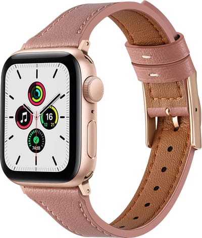By Qubix - Geschikt voor Apple Watch bandje - Leren bandje - Oudroze - Geschikt voor Apple Watch 38mm / 40mm / 41mm / 42mm - leren smartwatchbandje - Horlogebandje