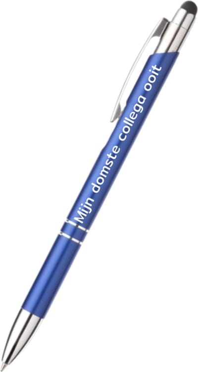 mijn domste collega ooit pen - blauw - gegraveerd - Quotes pennen - collega - pen met tekst - leuke pennen - grappige pennen - werkpennen - stagiaire cadeau - cadeau - bedankje - afscheidscadeau collega - welkomst cadeau - met soft touch
