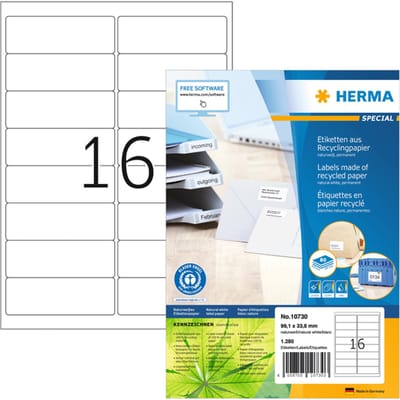 10730 - White - Self-adhesive printer label - Die-cut label - A4 - Paper - Laser/Inkjet