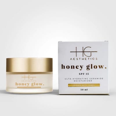 HG Aesthetics HoneyGlow Ceramide Gezichtscrème met Honing - Ultra-Hydraterende Dagcrème met SPF15 - Voedende & Beschermende Gezichtsverzorging voor Droge, Gevoelige Huid - Stralende Teint - Perfect Kerstcadeau voor Haar - (50ml) - cadeau