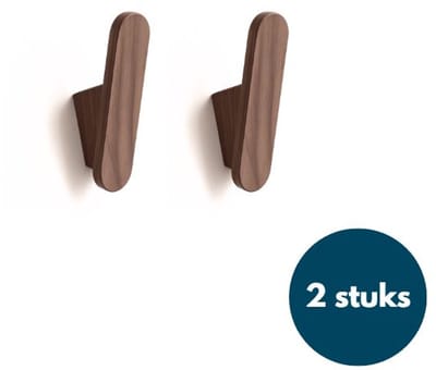 Houten Wandhaken - Retro kapstokhaken - Ophanghaken - Handdoekhaken - Jashaken - 2 stuks - Walnoot licht