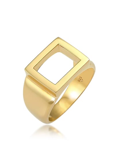 KUZZOI - Ring - Heren Signet Ring Open Rechthoekige Geo Stevige Trend in 925 Sterling Zilver Verguld - Heren