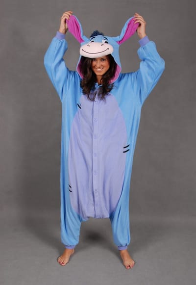 KIMU® Onesie Igor Pak - Maat XS-S of 152-158 - Ezel Kostuum Paard Pyjama Ezelpak Blauw Jumpsuit Fleece Huispak Volwassenen Vrouwen Mannen Fleece Festival