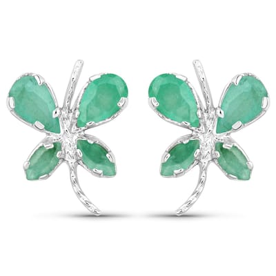 Vira Jewels Ohrringe Silber 925 rhodiniert Schmetterling-Motiv mit echtem Smaragd