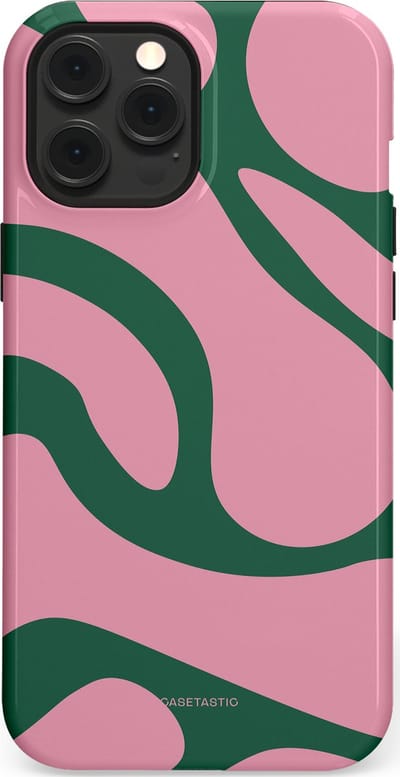 Casetastic hoesje geschikt voor Apple iPhone 12 Pro Max - MagSafe - Dubbellaagse bescherming - Groen Roze Dansende Vormen - Fashion Case - Lichtroze Donkergroen