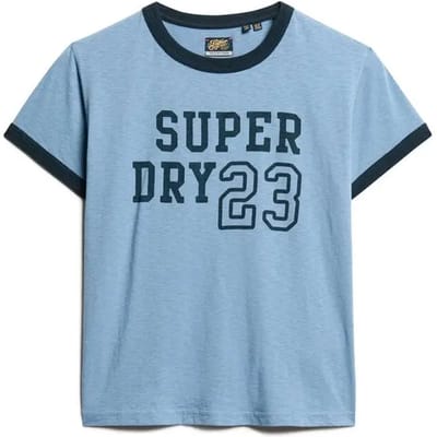 Superdry Athletic Essentials Ringer T-shirt met Aansluitende Pasvorm Blauw Grootte: 38