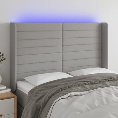 vidaXL - Hoofdbord - LED - 147x16x118/128 - cm - stof - lichtgrijs