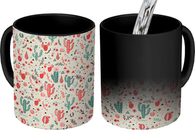 Magische Mok - Foto op Warmte Mokken - Koffiemok - Cactus - Bloemen - Pastel - Patronen - Magic Mok - Beker - 350 ML - Theemok