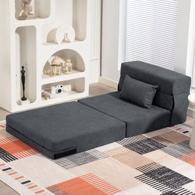 Wishdor - 3-In-1 Slaapfauteuil - Opvouwbaar Met Slaapfunctie En Extra Kussen - Modern Ontwerp Voor Woonkamer Of Logeerkamer - Schuim - Donkergrijs - 80 X 80 X 64 Cm
